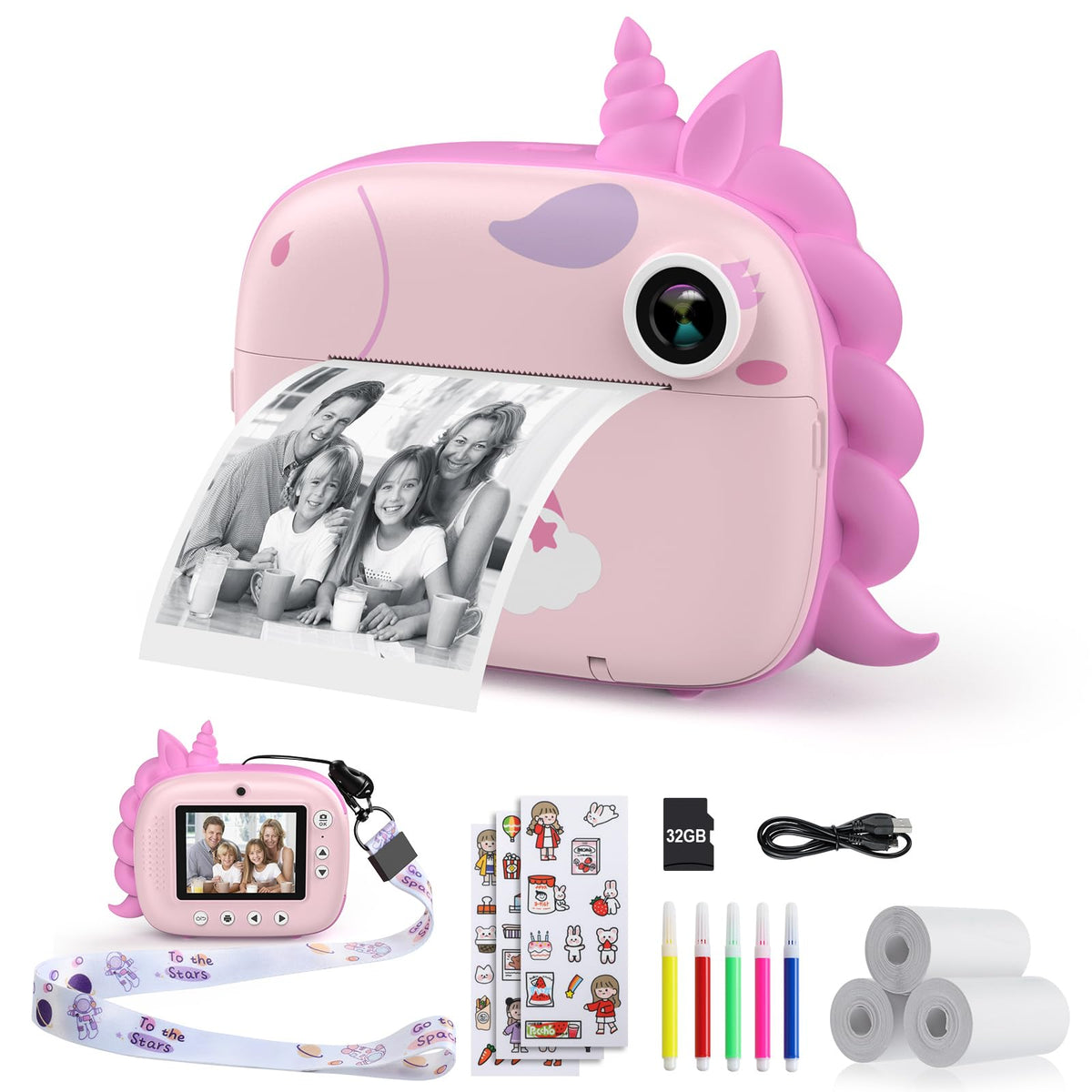 HiMont Kids Camera front view showing instant print capability for creative snapshots