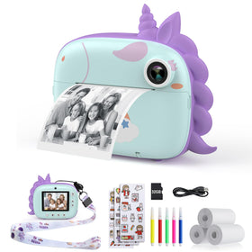 HiMont Kids Camera front view showing compact design and instant print capability.