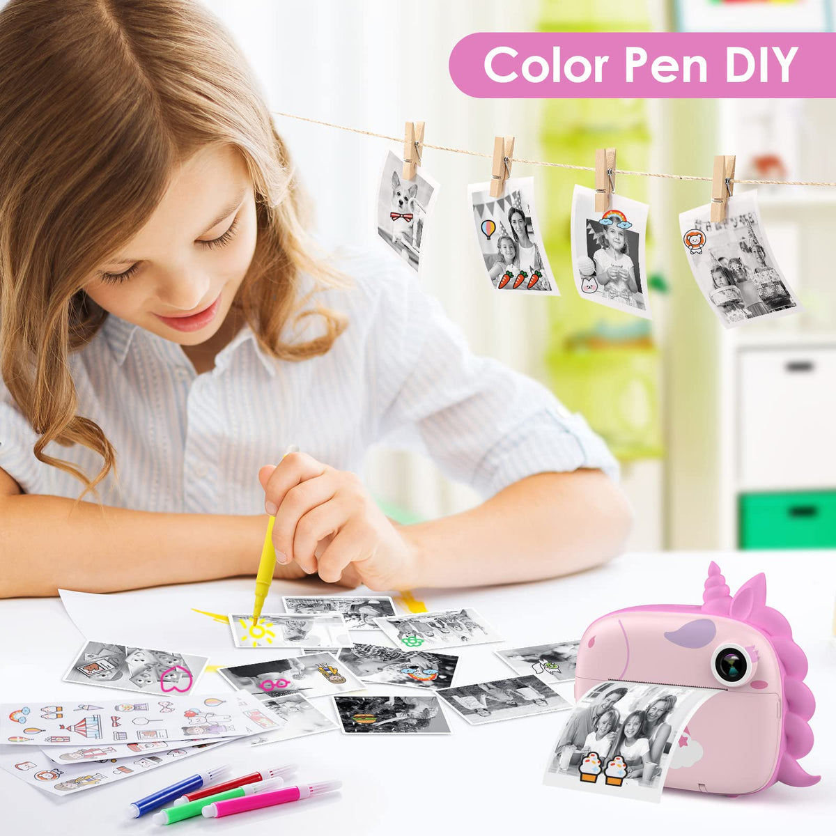 HiMont Kids Camera inkless technology close-up signals simple, toner-free printing for young creators