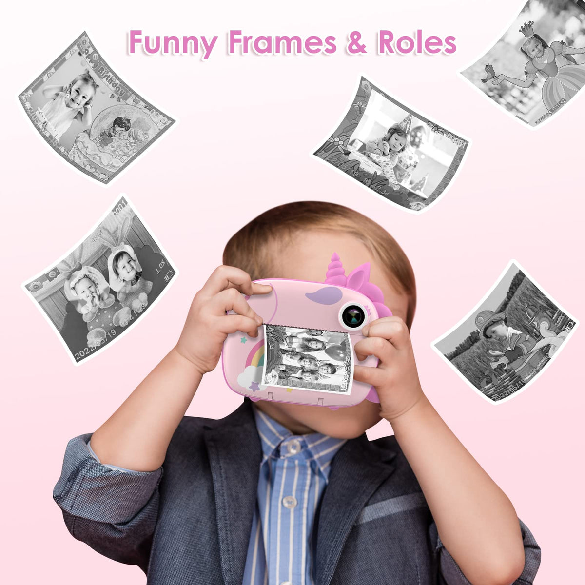 HiMont Kids Camera with stickers and pens illustrates DIY crafting and personalized photos