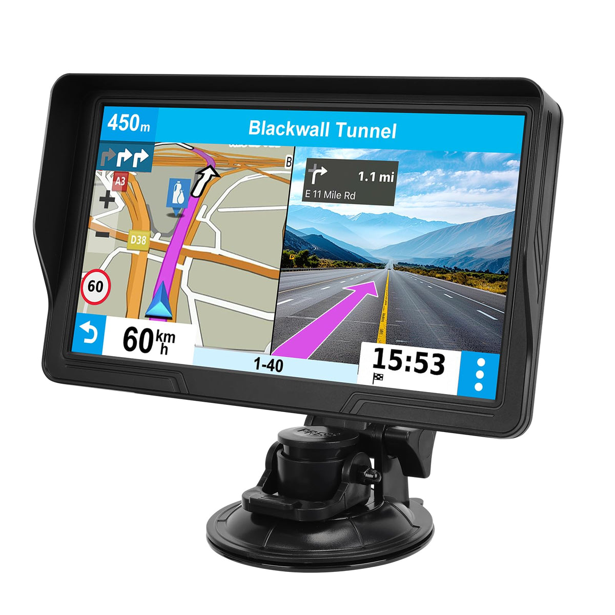 HINYFVOZ 9 inch GPS display showing clear navigation on the dashboard