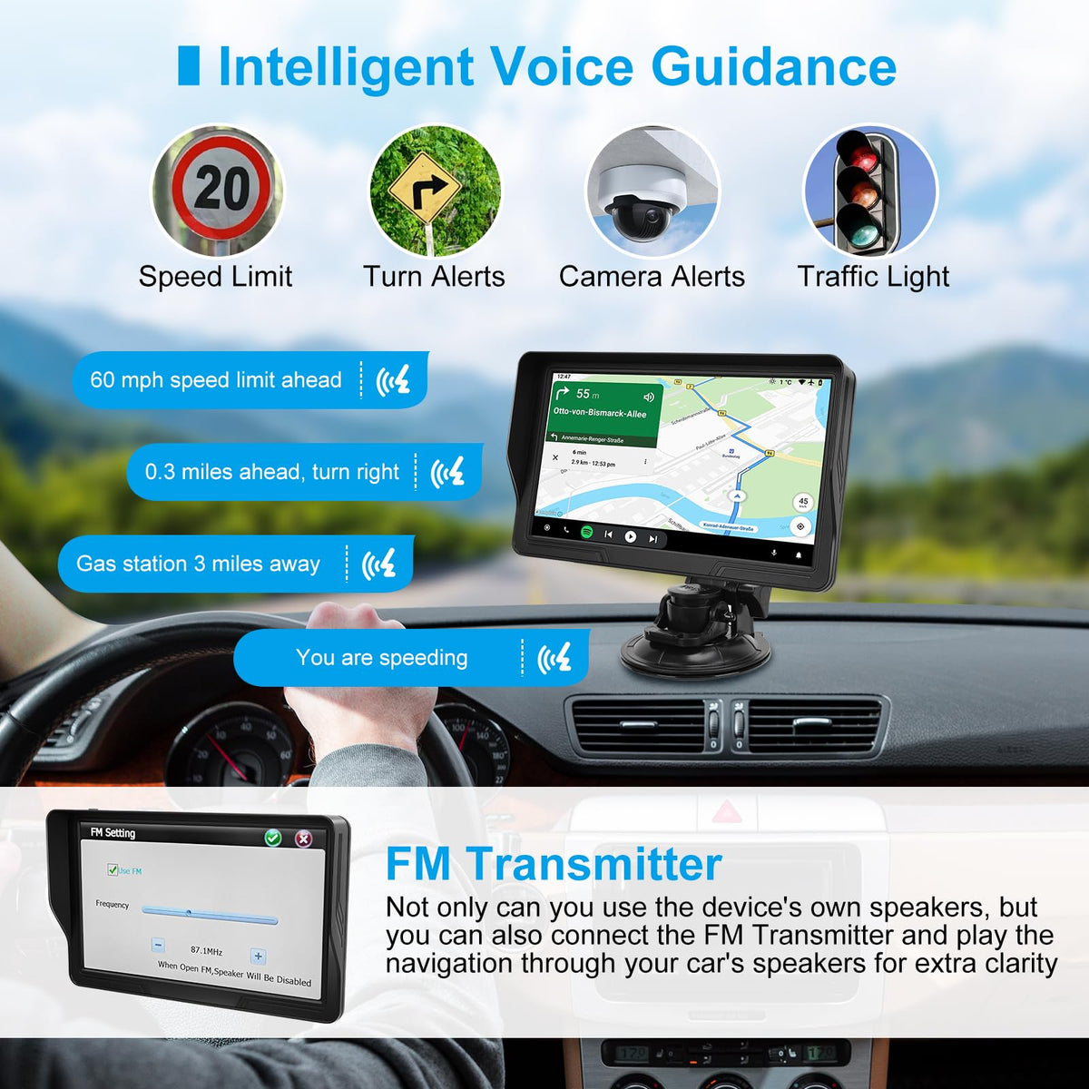 HINYFVOZ speed camera alerts on screen for safer driving
