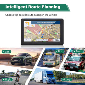 HINYFVOZ touchscreen close-up displaying route and POIs, easy-to-read map benefit