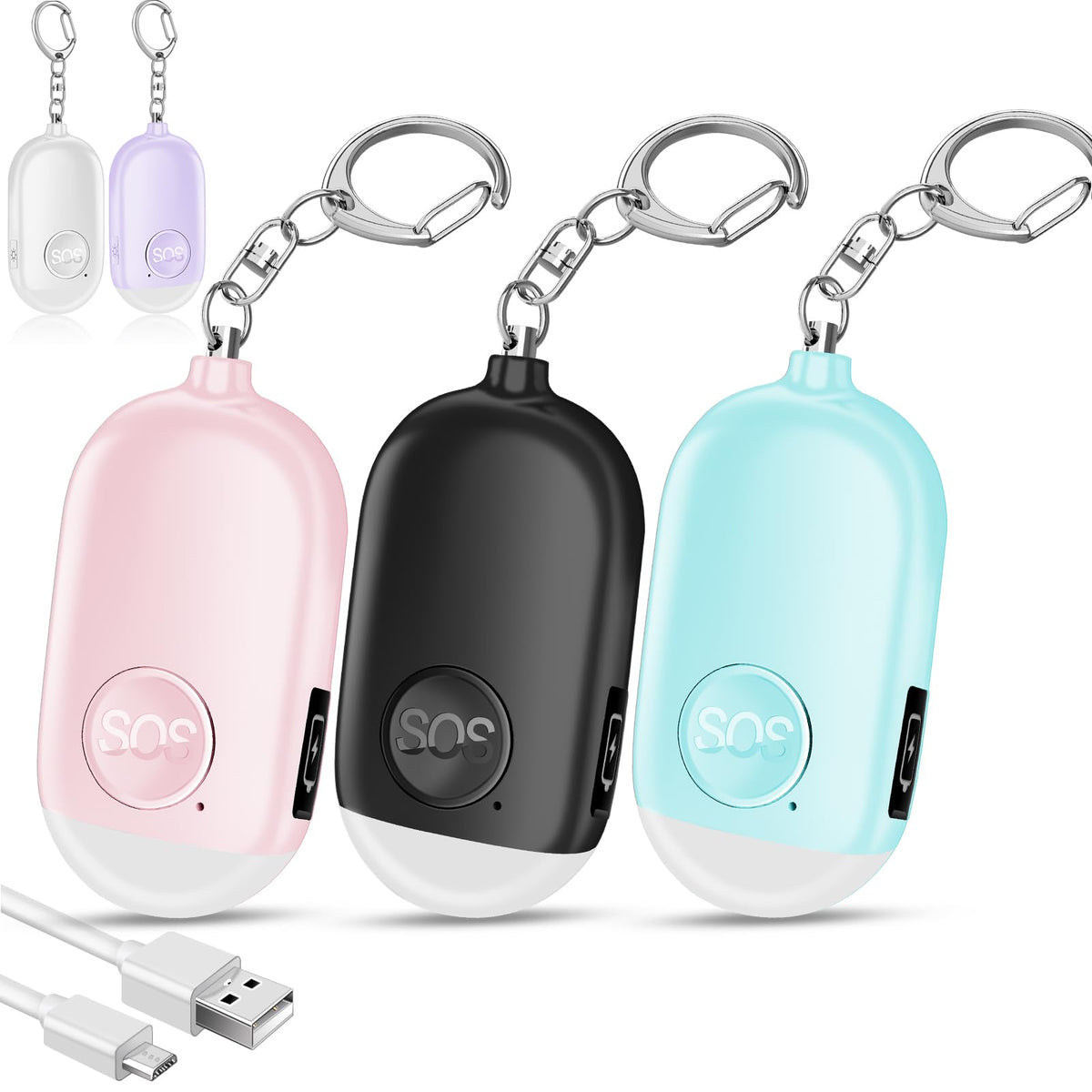 Hion personal safety alarm three-pack, front view, compact protection for daily commutes.
