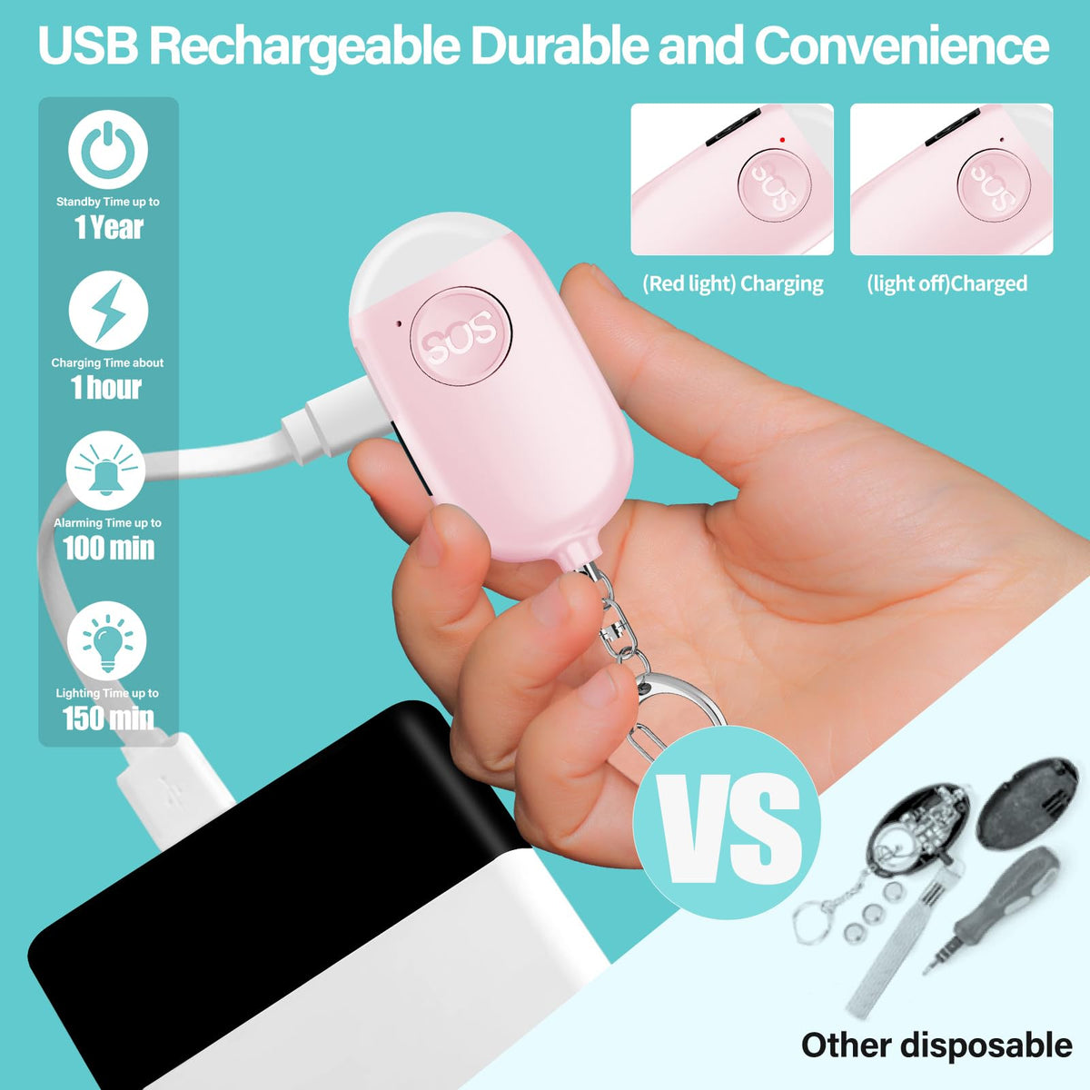 Hion compact keychain alarm, easy everyday carry for quick access.