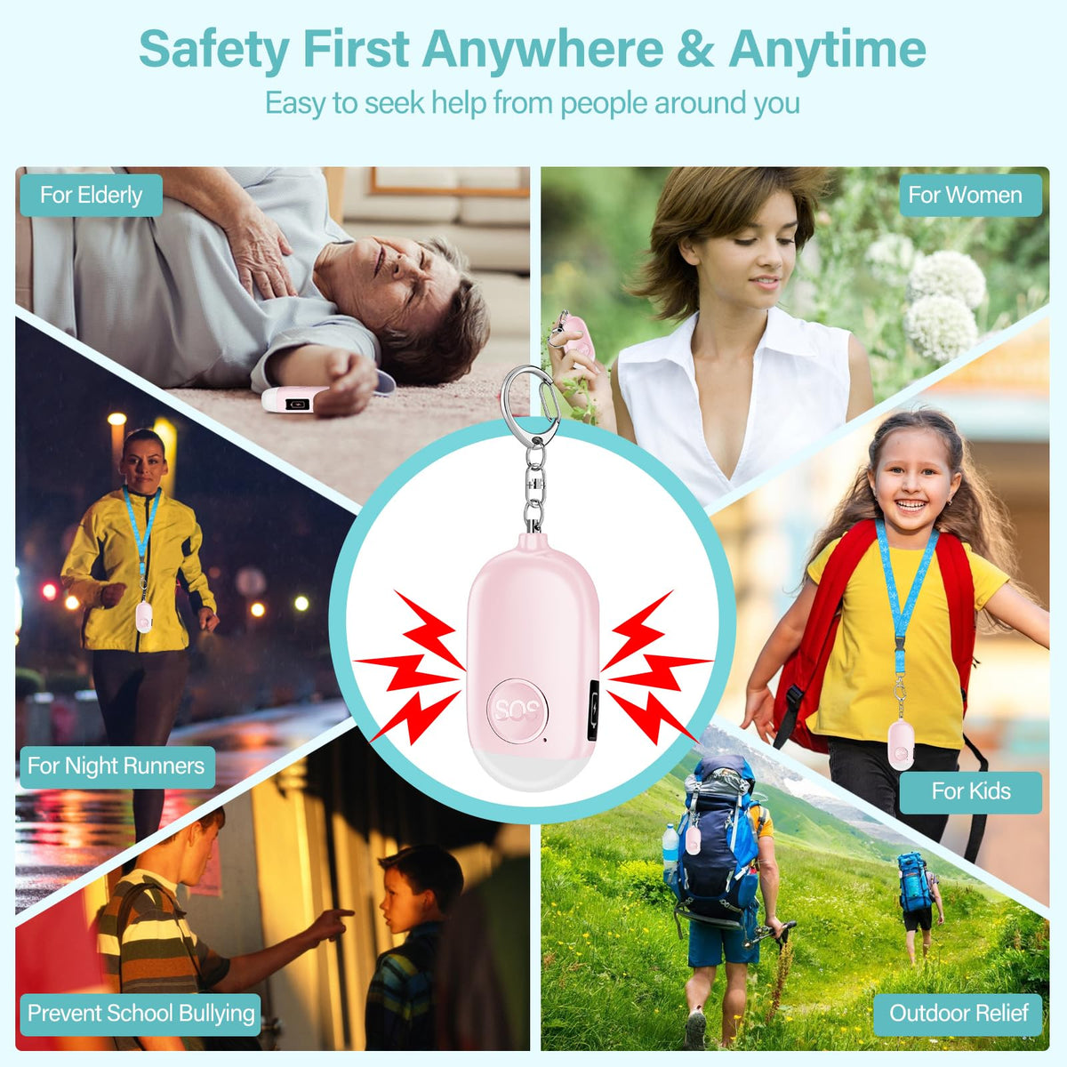 Hion IP44 waterproof safety alarm, durable for rain and sweat during workouts.