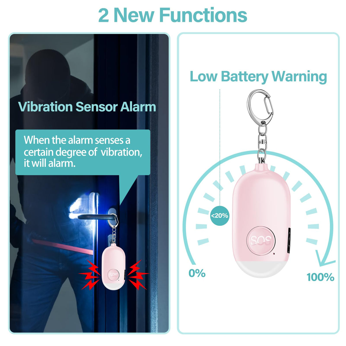 Hion alarm with LED light on, ready to illuminate dark paths during night walks.