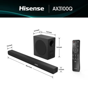Hisense AX3100Q wireless subwoofer delivering deep bass with flexible placement.