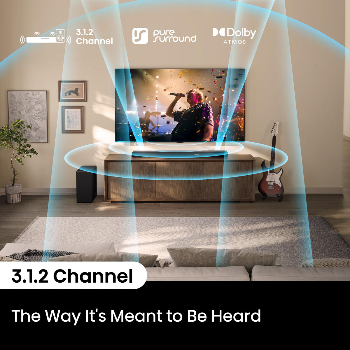 AX3120Q Dolby Atmos and DTS:X for immersive surround ambience.