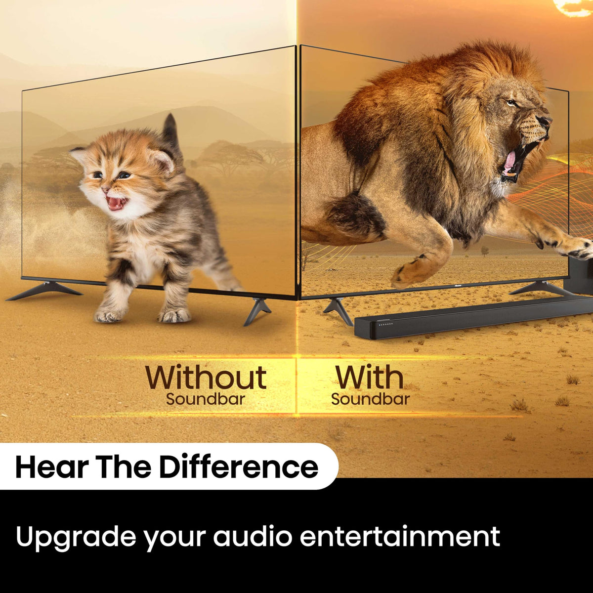 Hisense HS2100 EQ modes panel shows seven presets for optimized audio.