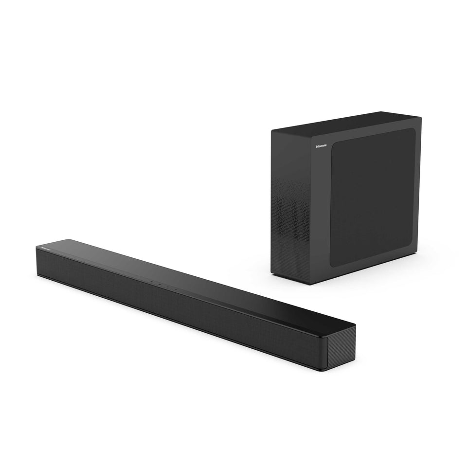 Hisense HS2100 front view enhances compact TV audio with sleek design.