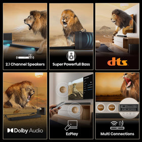 Hisense HS2100 remote control for quick EQ changes and easy setup.