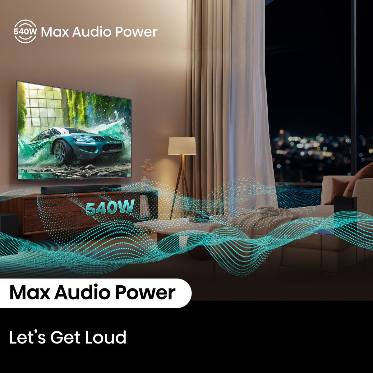 HS5100 remote control enables quick audio adjustments.