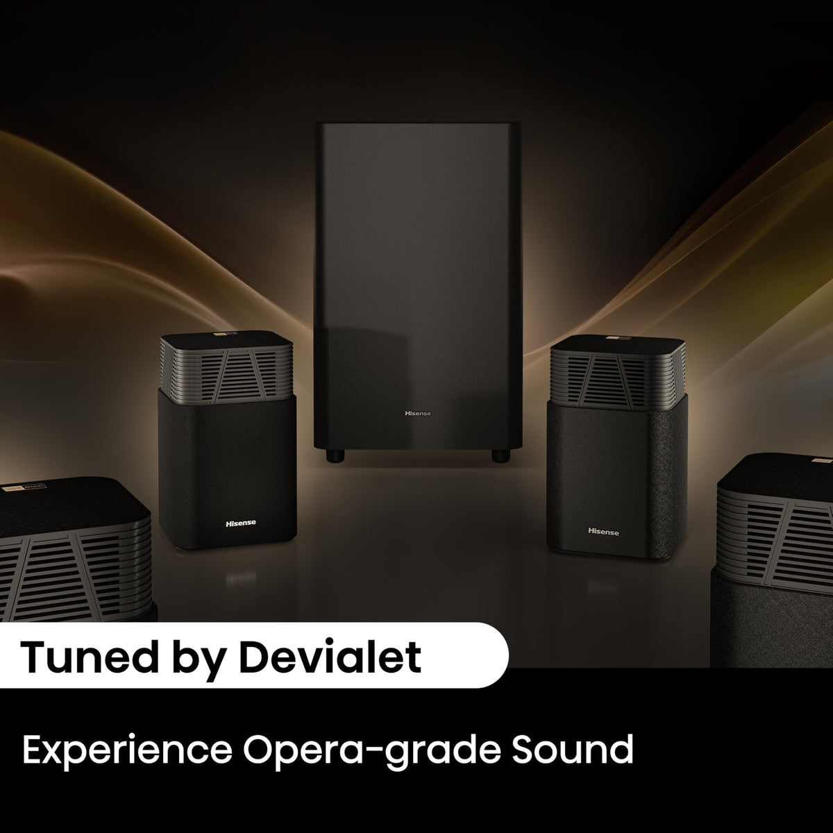 Room calibration adapts audio to your space for balanced sound.