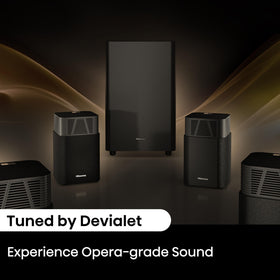 Room calibration adapts audio to your space for balanced sound.