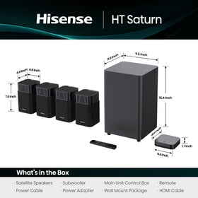 Wireless subwoofer 6.5-inch of Hisense HT Saturn delivers deep bass.