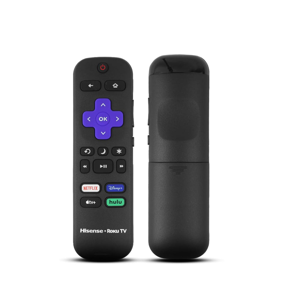 Hisense Roku TV IR remote front view for easy navigation and quick access