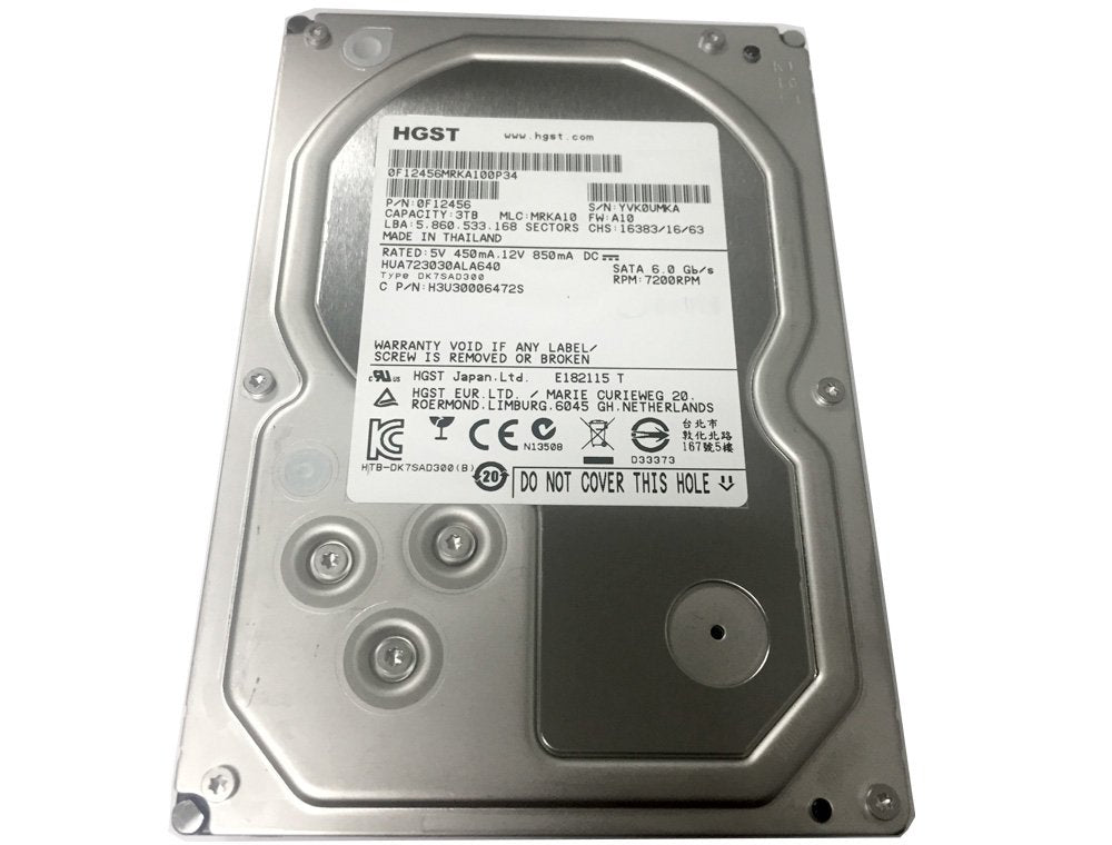 Hitachi Ultrastar 7K3000 3TB drive, close-up of label showing rugged design