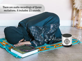 Sleek silver Hitopin Quran speaker for home use.