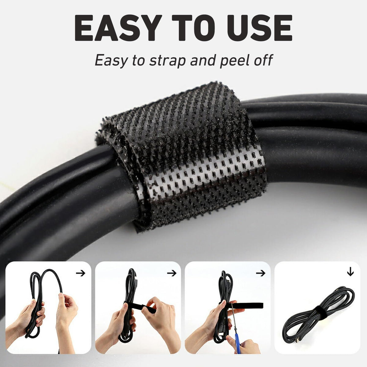 Hitotsu 0.47 inch wide roll securing cords neatly on a desk setup