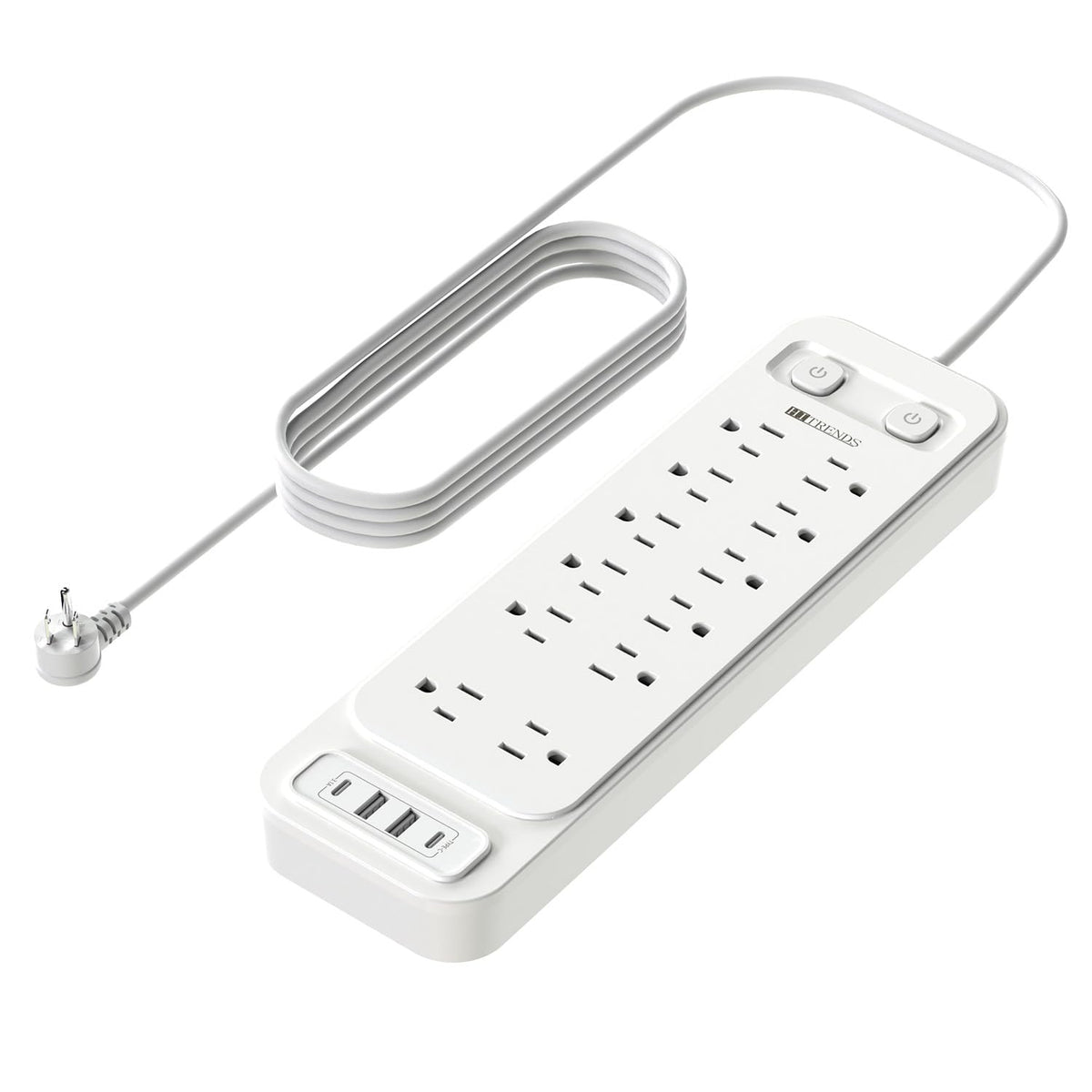 HITRENDS 12-outlet surge protector front view for organized charging.