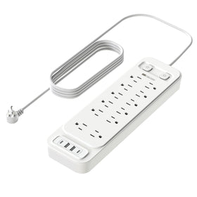 HITRENDS 12-outlet surge protector front view for organized charging.