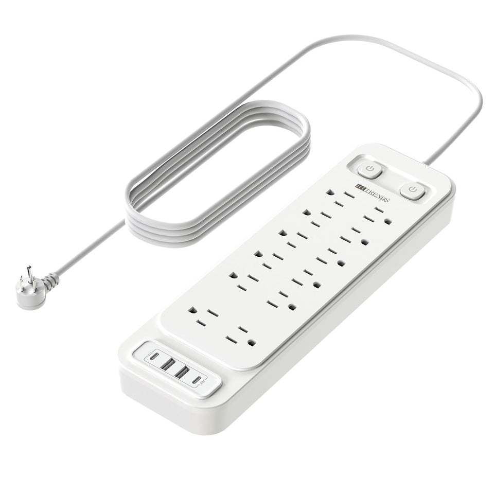 HITRENDS 12-outlet surge protector front view for organized charging.