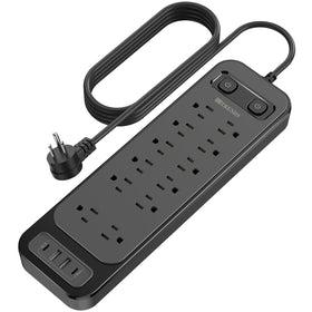 HITRENDS 12-outlets surge protector powering multiple devices while keeping space tidy