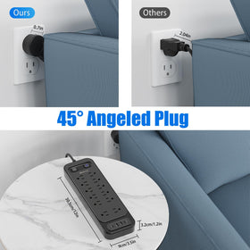 HITRENDS 45-degree flat plug sits flush against the wall for a clean setup