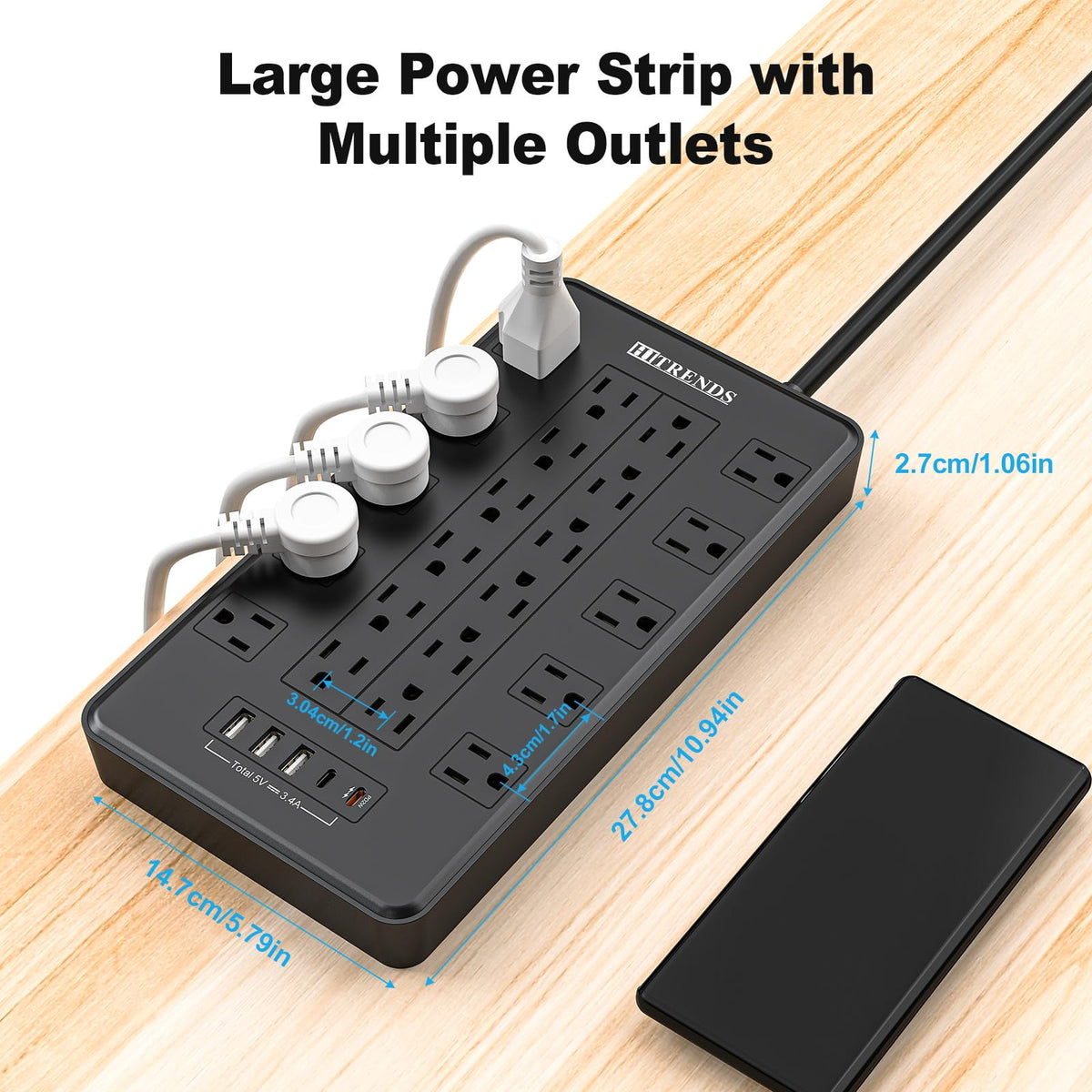 HITRENDS 6 ft extension cord provides flexible desk setup
