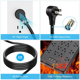 HITRENDS 22-outlet strip with wide spacing fits bulky adapters