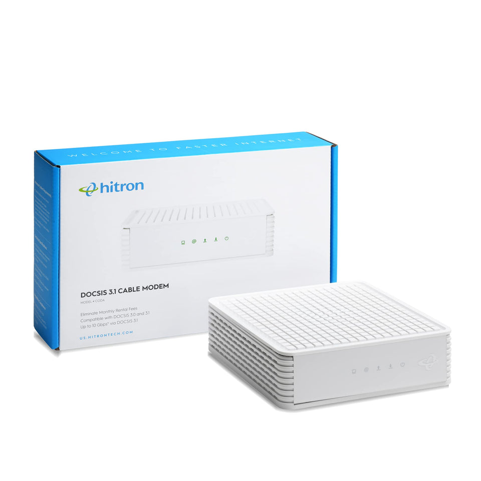 Hitron CODA modem connected to coax for reliable cable internet.