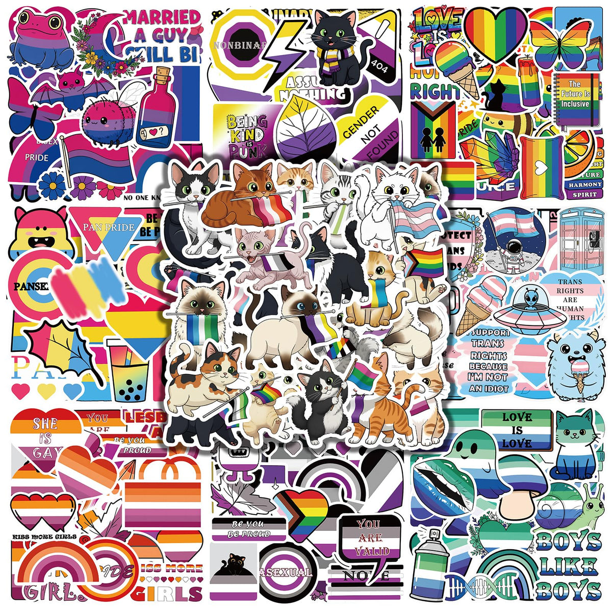 HIUHIUBO rainbow pride pack for laptops and bottles, with fade-resistant colors.