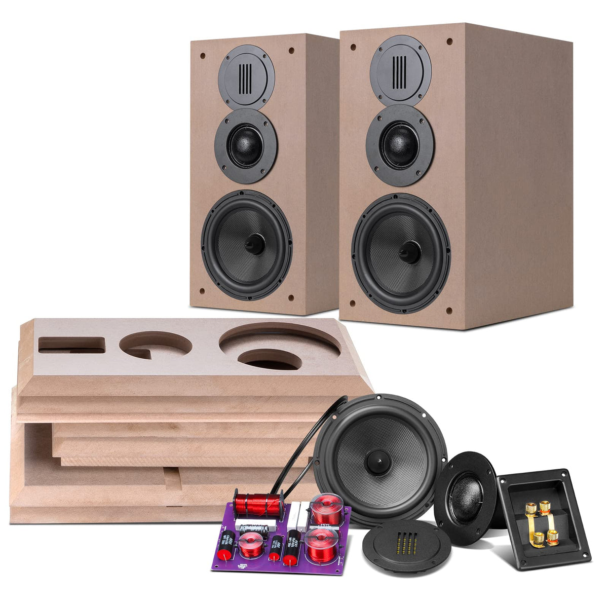 HiVi-Swans DIY 3-Way speaker front view showing compact bookshelf design for home theater