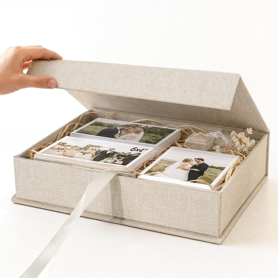 Hiwhy photo storage box 8x10 beige lid keeps memories organized and dust-free.