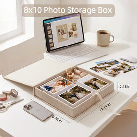 Hiwhy photo storage box closeup linen fabric highlighting breathable, durable construction.
