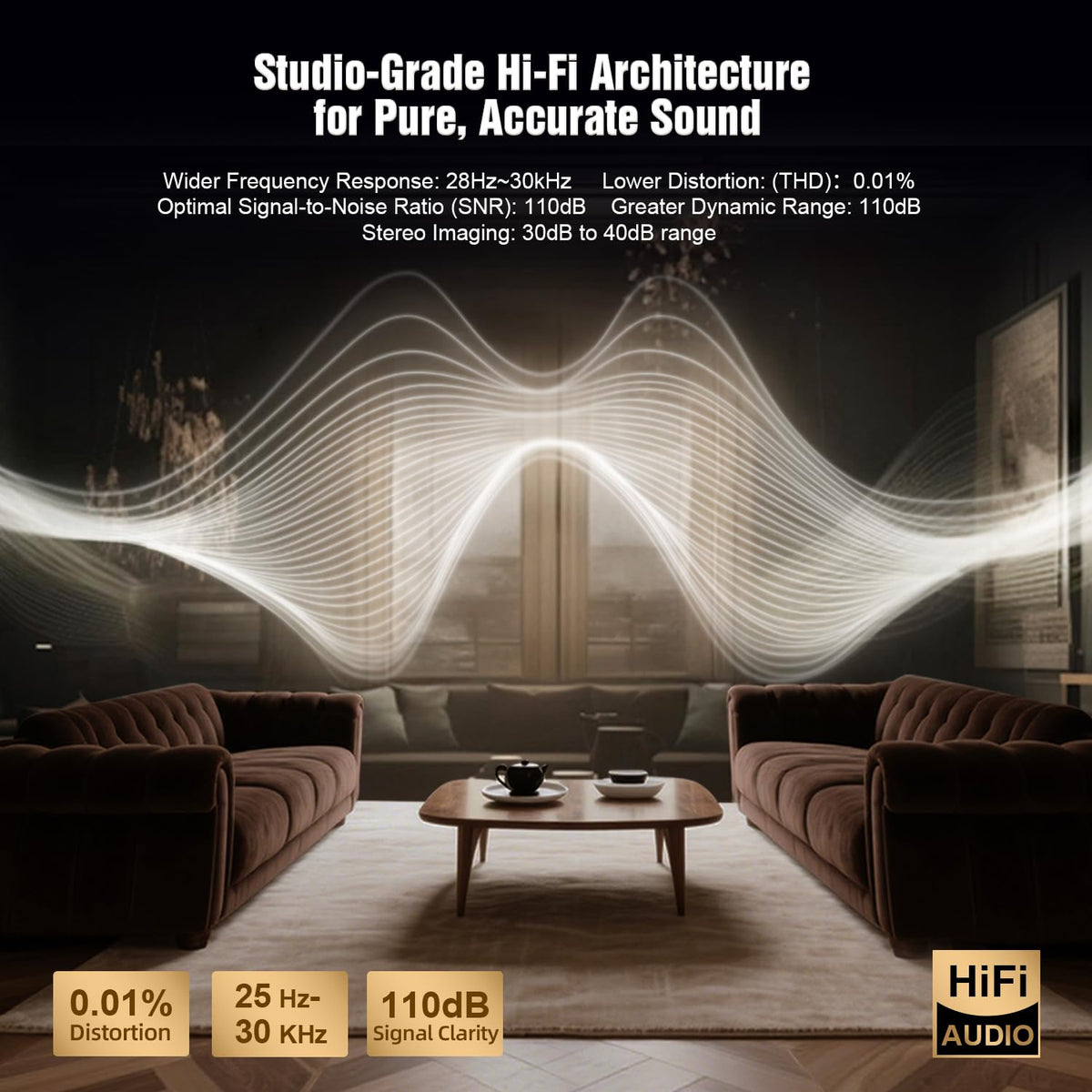 Hiwill-Audio M514 surround-left positioned for enveloping ambient effects.