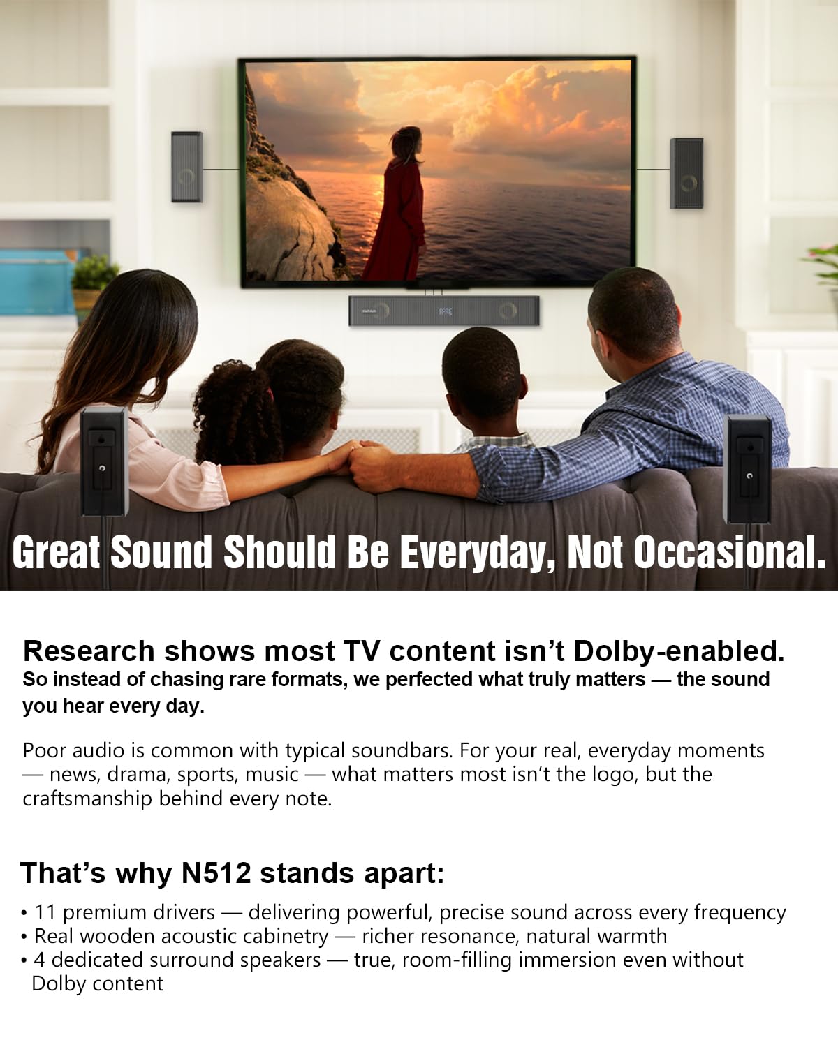 Hiwill-Audio N512 hybrid surround system with wireless rear speakers