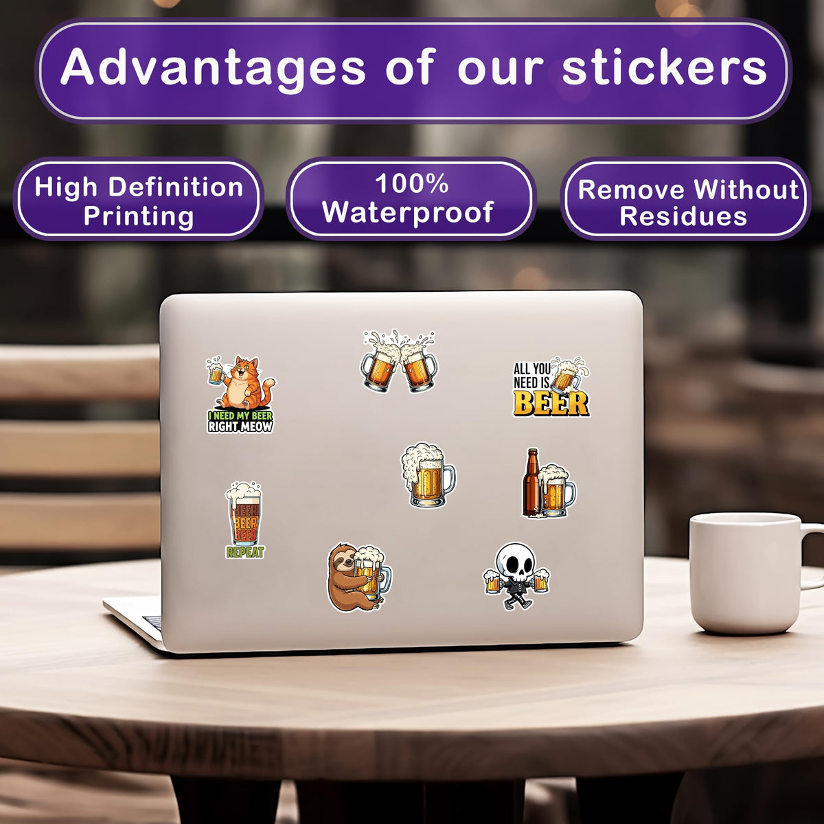 HIZILY beer stickers on a cup bring playful, long-lasting flair.