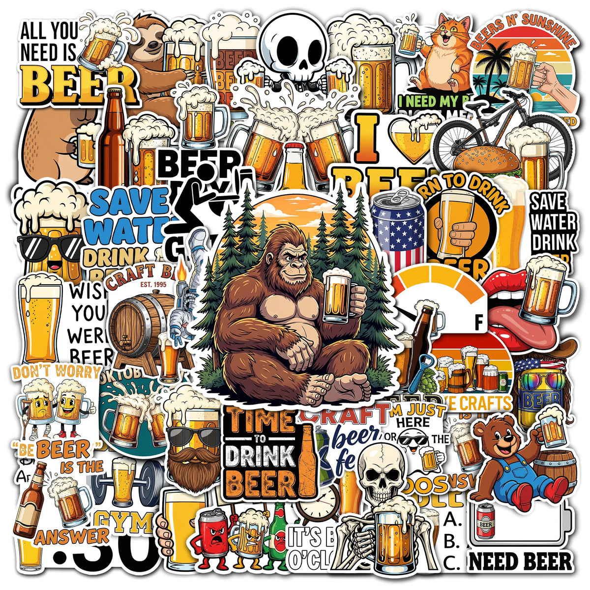 HIZILY 50-pcs beer stickers on a laptop add durable, waterproof personalization.