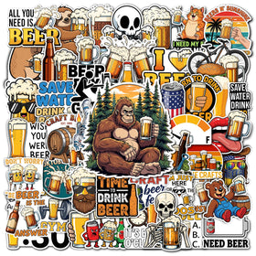 HIZILY 50-pcs beer stickers on a laptop add durable, waterproof personalization.