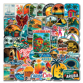 HIZILY Caribbean stickers 50-piece pack in packaging, ideal for gifting and collecting.