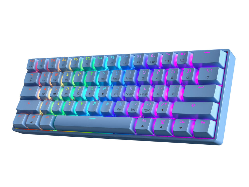 HK GAMING GK61 front view reveals a compact 61-key layout for desk space savings.