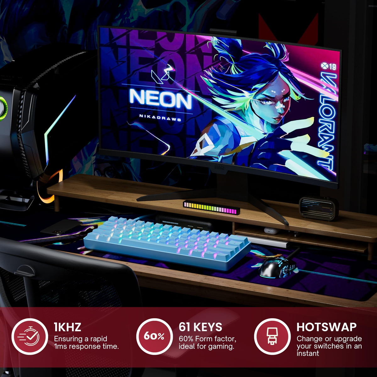 GK61 US layout shot shows familiar key arrangement for PC and Mac users.