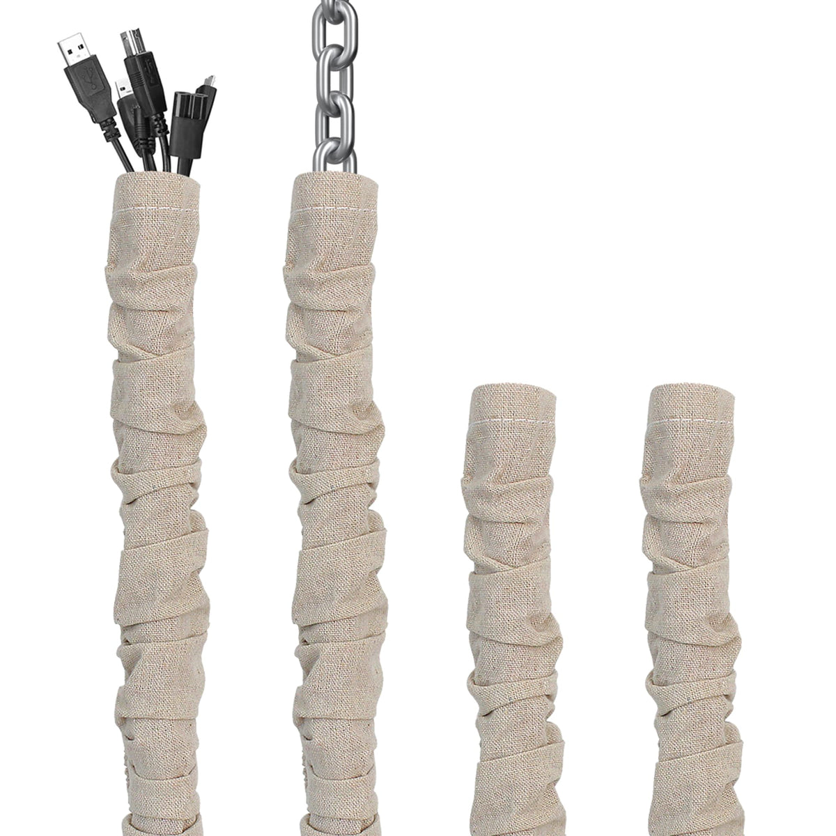 Hkoaodeo front view of packaged cord covers showing included pieces and benefits