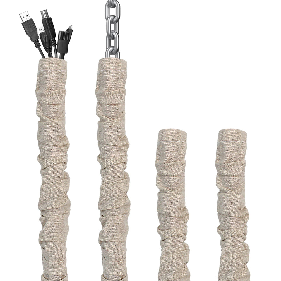 Hkoaodeo front view of packaged cord covers showing included pieces and benefits