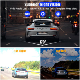 HKOIZNBL dual dash cam mounted on windshield for unobstructed view