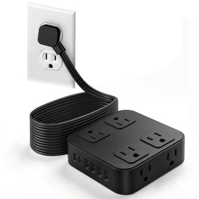 HLCZLUZ 10ft extension cord with 8 outlets and 6 USB ports for flexible charging.
