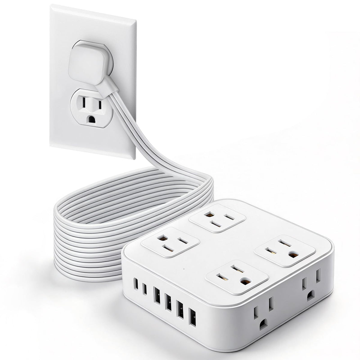 HLCZLUZ 10ft extension cord with flat plug fits tight spaces for easy placement.