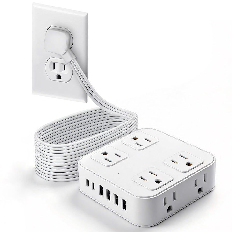 HLCZLUZ 10ft extension cord with flat plug fits tight spaces for easy placement.